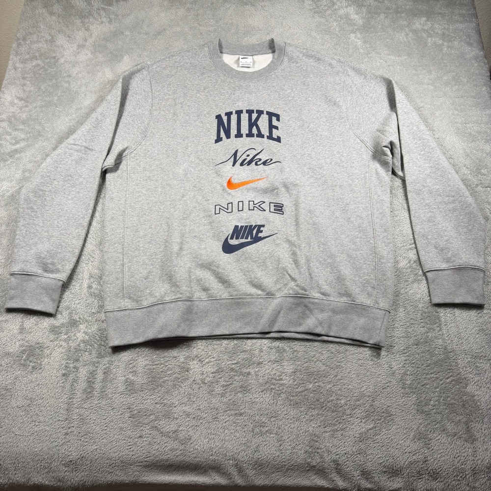 Nike Club Fleece Sweatshirt Mens XL Gray Spellout Logo Pullover FN2610-063
